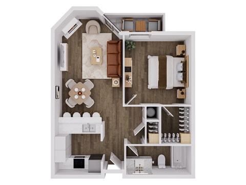Floor plan for 1 bed, 1 bath, 710 sqft